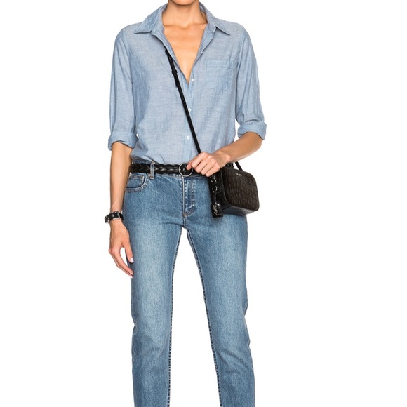 Nili Lotan Tops - Nili Lotan Cotton Voile NL Shirt in Blue Chambray; Small